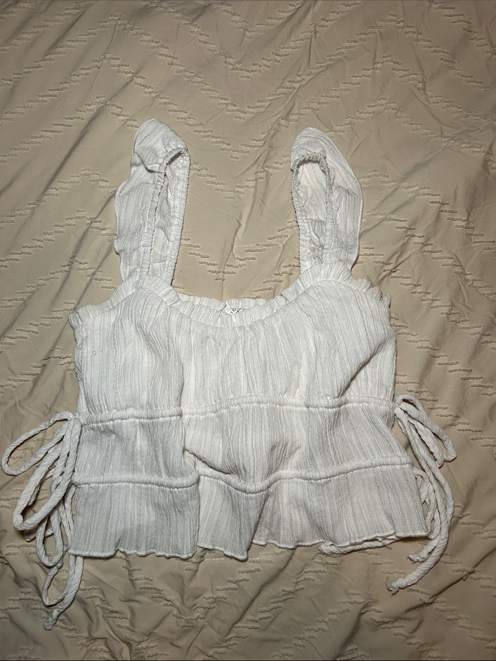 iris Cream Textured Ruffle Tank with Side Ties